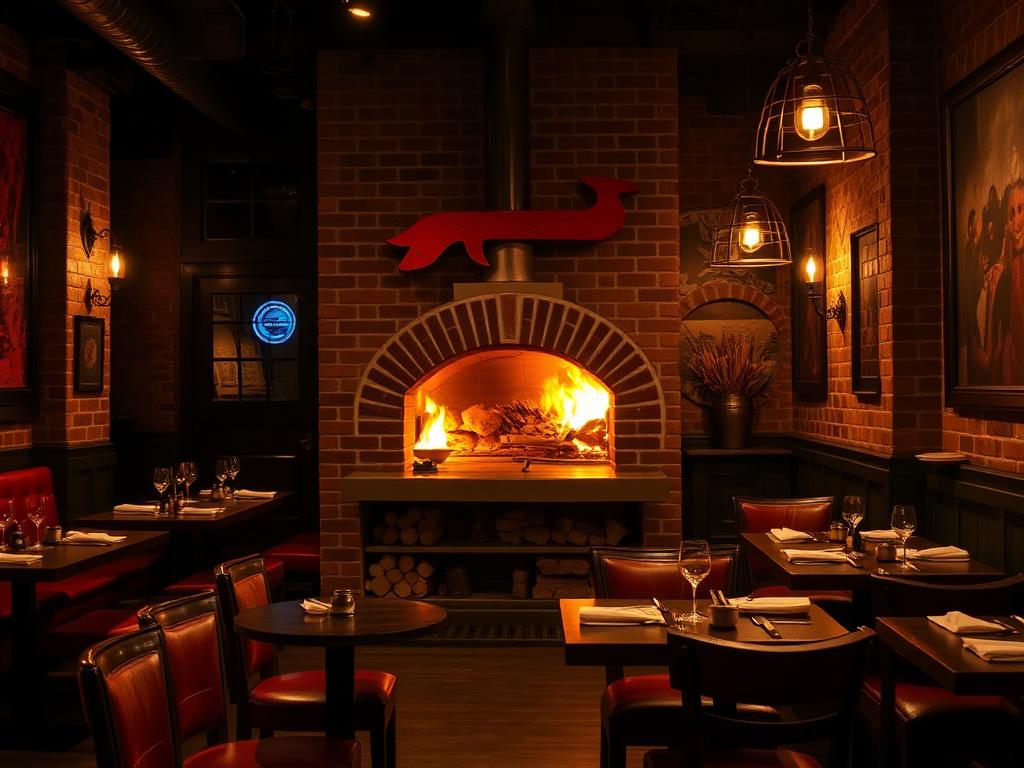 Cozy restaurant interior with warm lighting